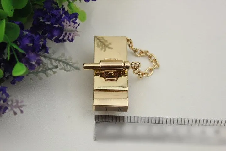 Rectangle Chain Twist Turn Lock Bag Hardware Gold Silver Gunmetal 1/10 pcs Handmade Purse Handbag Making Metal 60 25 mm 2 3/8 1" Supplies