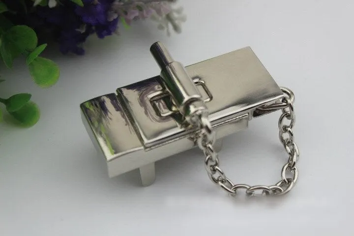 Rectangle Chain Twist Turn Lock Bag Hardware Gold Silver Gunmetal 1/10 pcs Handmade Purse Handbag Making Metal 60 25 mm 2 3/8 1" Supplies