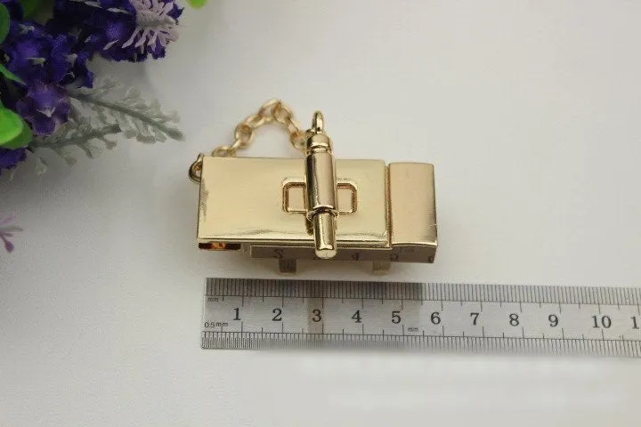 Rectangle Chain Twist Turn Lock Bag Hardware Gold Silver Gunmetal 1/10 pcs Handmade Purse Handbag Making Metal 60 25 mm 2 3/8 1" Supplies
