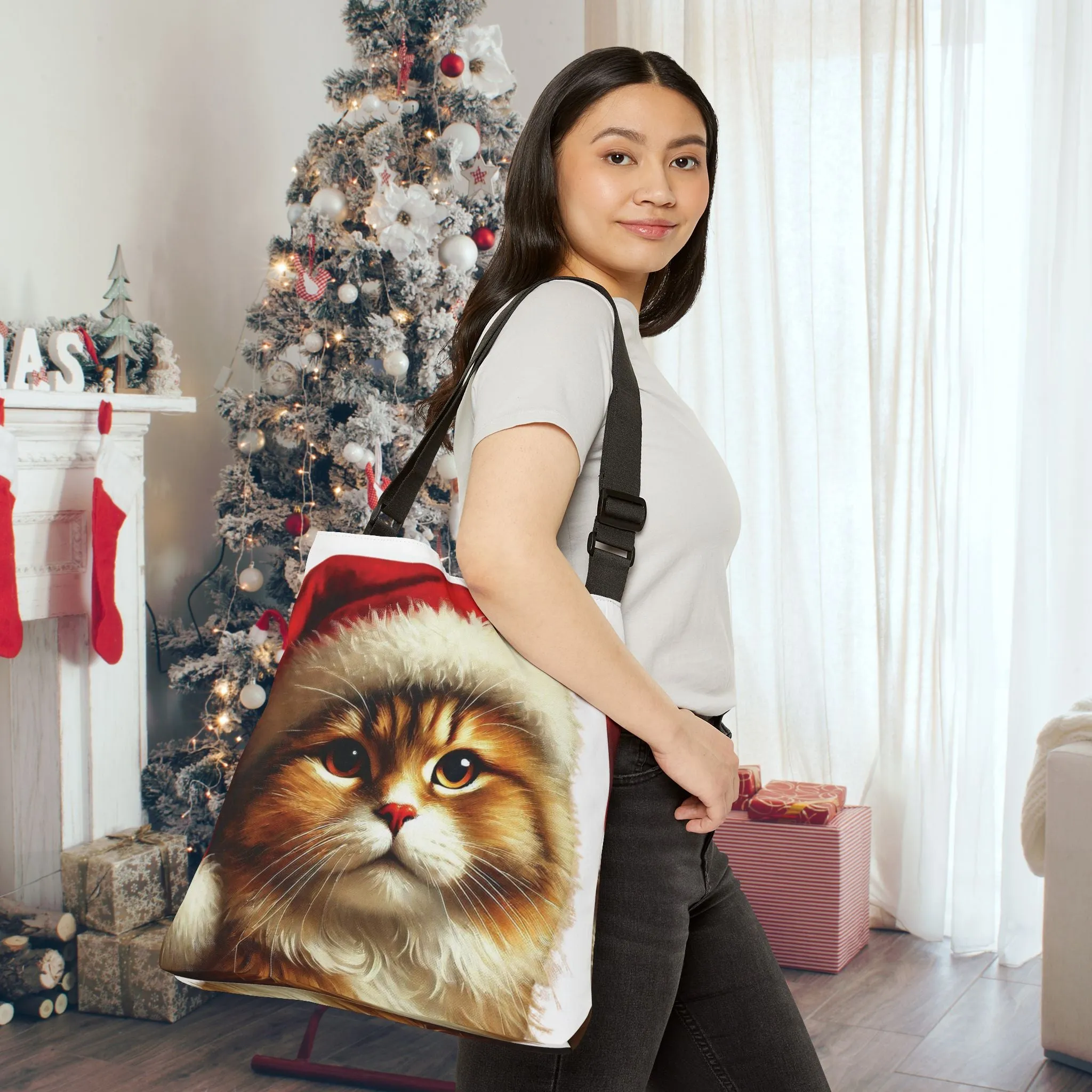 Santa Cat Lover - Adjustable Strap Tote Bag