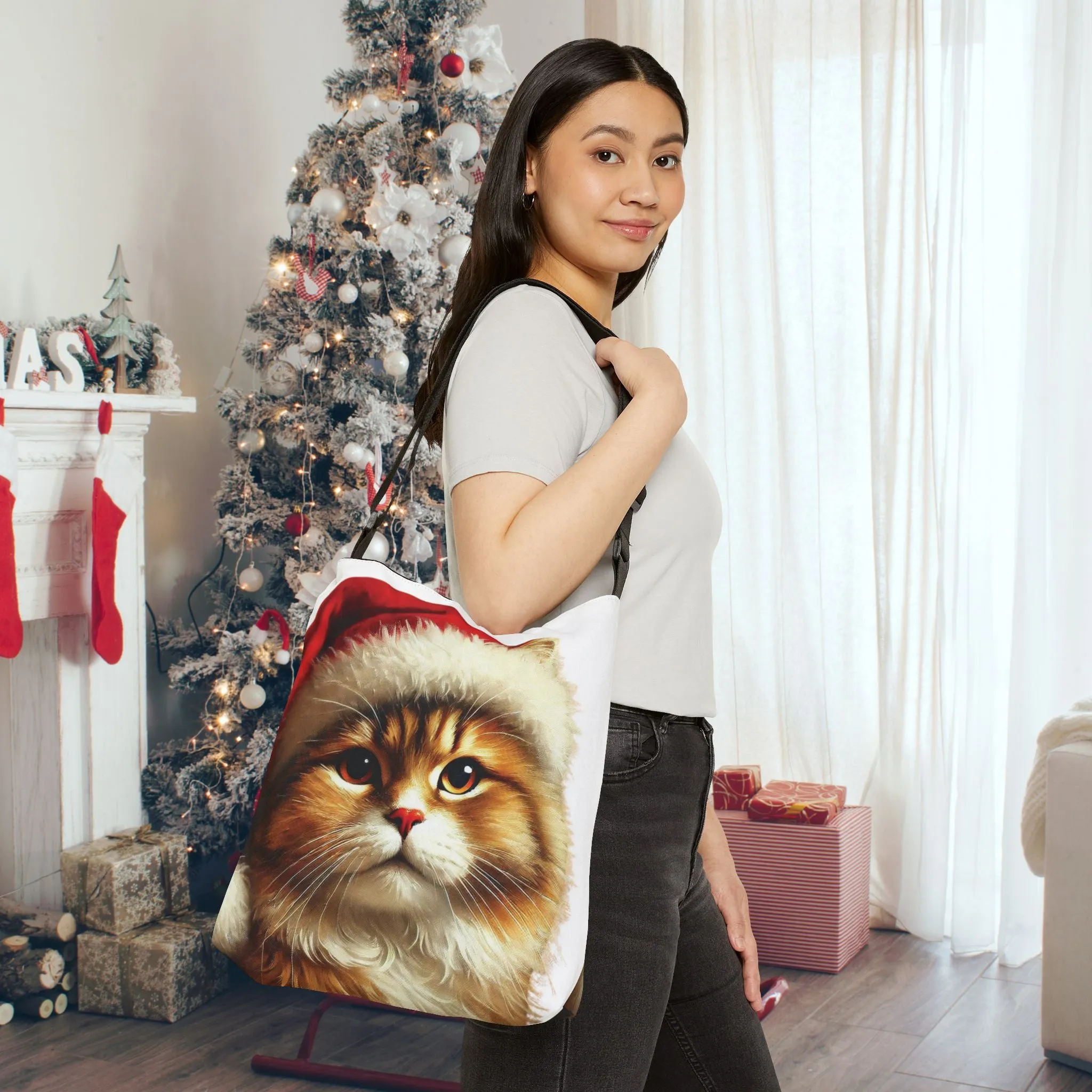 Santa Cat Lover - Adjustable Strap Tote Bag