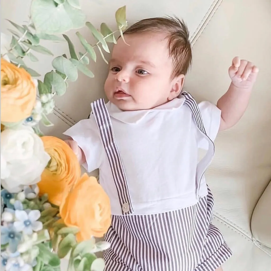 Seersucker Suspenders Romper