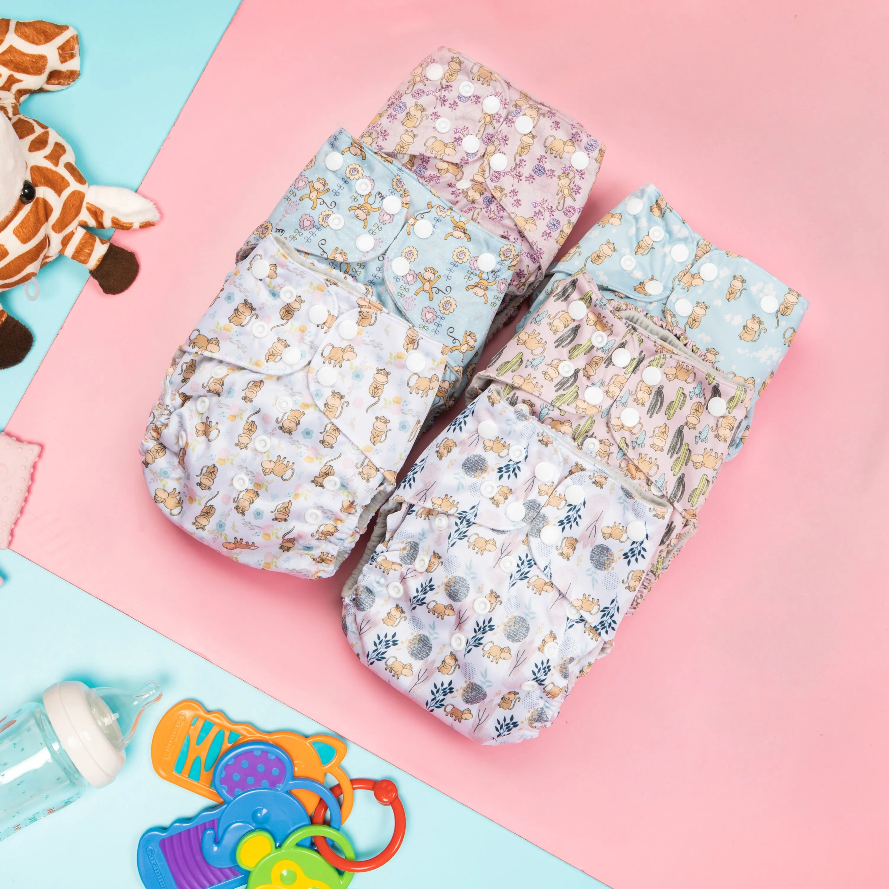 Simple Being Monkey Print Unisex Reusable Baby Cloth Diapers