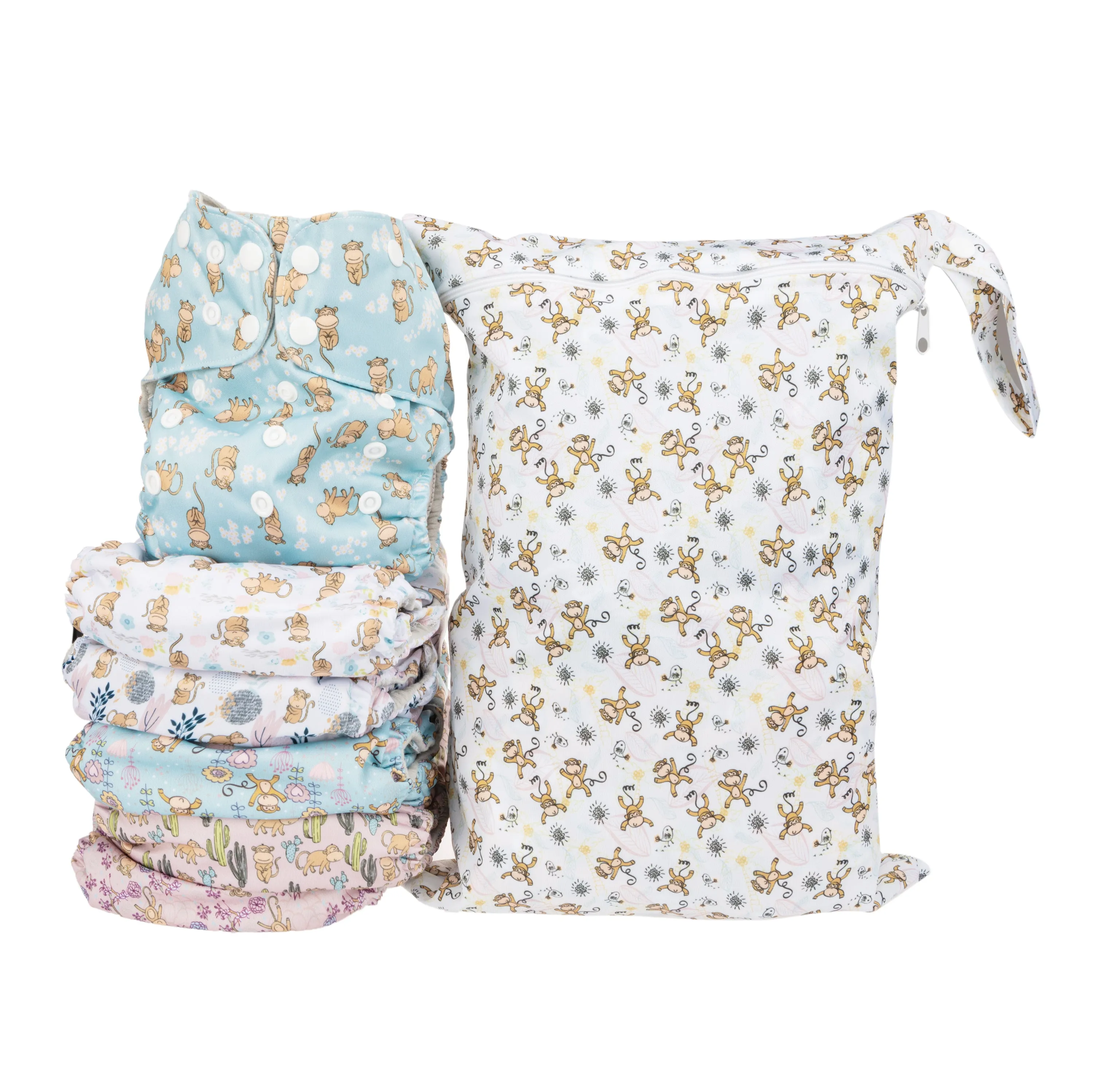 Simple Being Monkey Print Unisex Reusable Baby Cloth Diapers