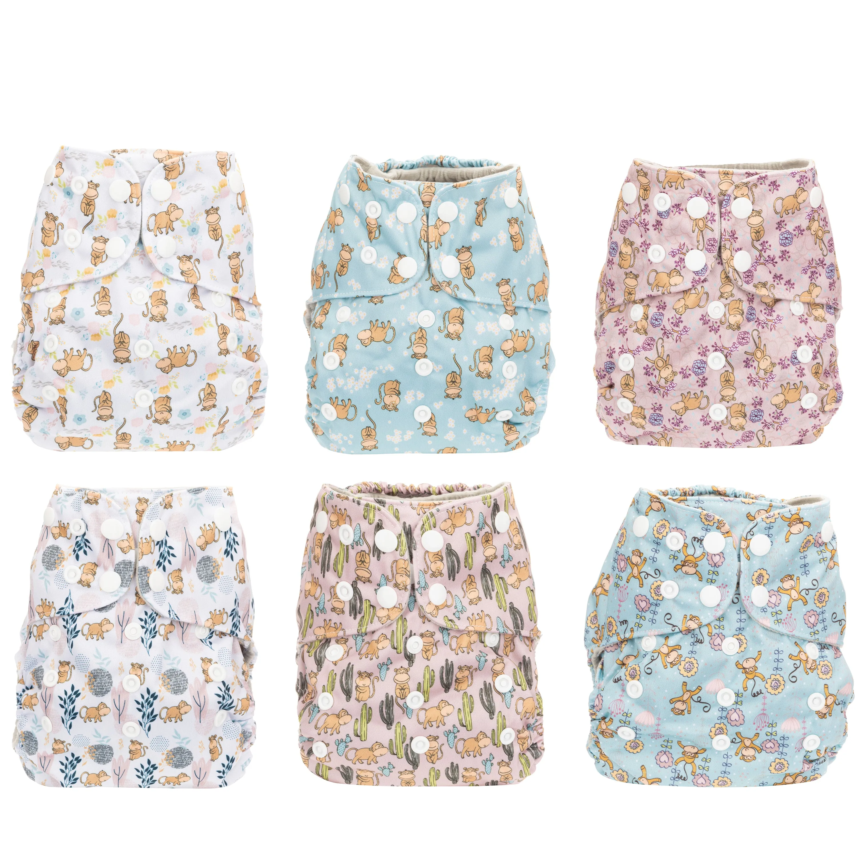 Simple Being Monkey Print Unisex Reusable Baby Cloth Diapers