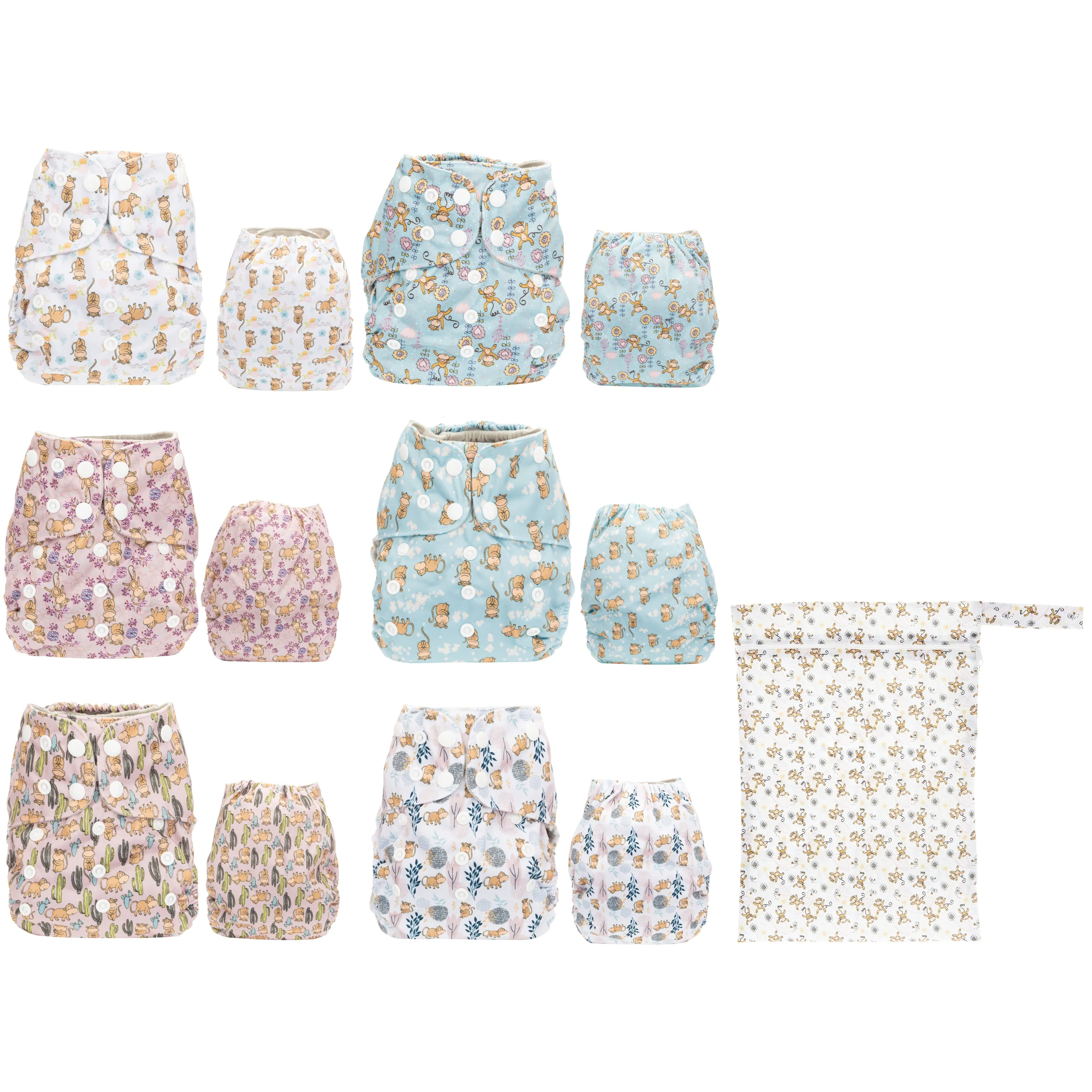 Simple Being Monkey Print Unisex Reusable Baby Cloth Diapers