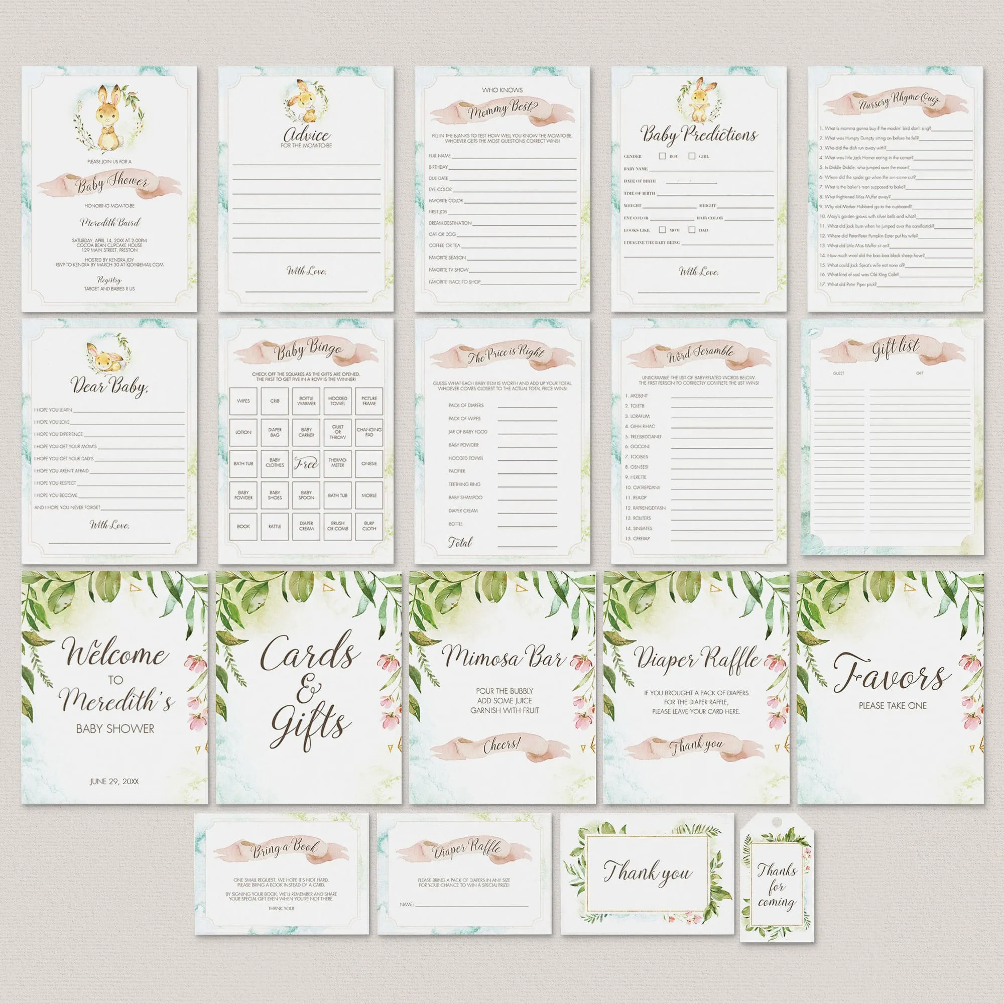 Spring Baby Shower Party Pack Printables