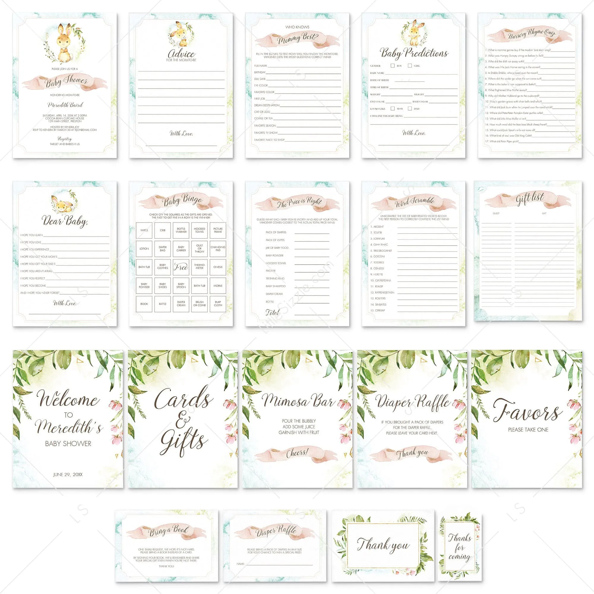 Spring Baby Shower Party Pack Printables