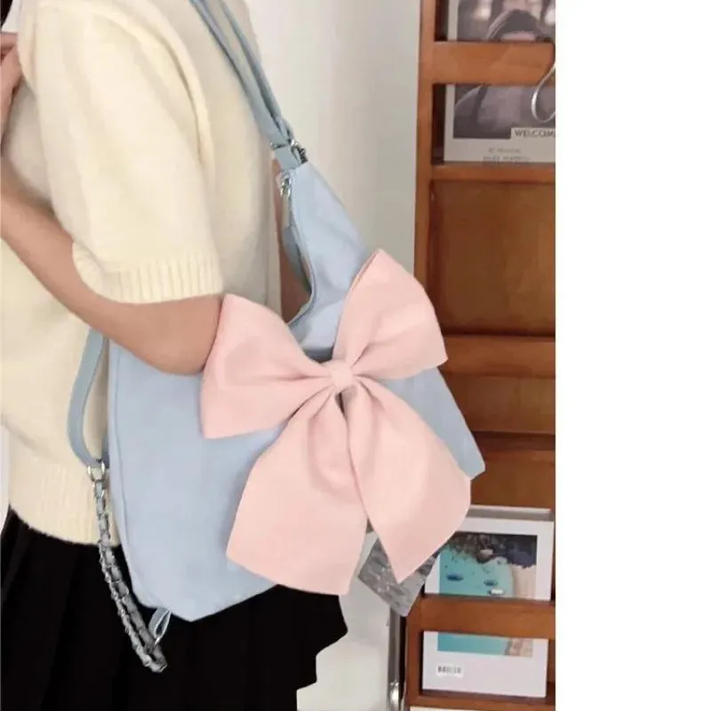 TAVIMART  -  Pink Bow Womens Shoulder Bag Korean Style Fashion Large Capacity Sweet Backpack Cute Exquisite Elegant New Female Tote Bag