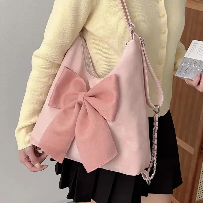 TAVIMART  -  Pink Bow Womens Shoulder Bag Korean Style Fashion Large Capacity Sweet Backpack Cute Exquisite Elegant New Female Tote Bag