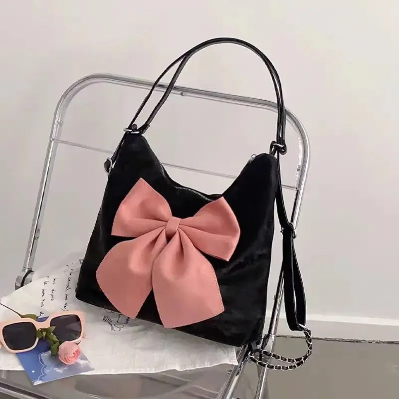 TAVIMART  -  Pink Bow Womens Shoulder Bag Korean Style Fashion Large Capacity Sweet Backpack Cute Exquisite Elegant New Female Tote Bag