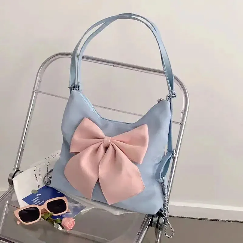 TAVIMART  -  Pink Bow Womens Shoulder Bag Korean Style Fashion Large Capacity Sweet Backpack Cute Exquisite Elegant New Female Tote Bag
