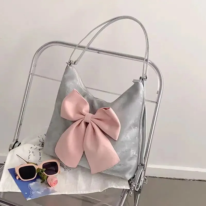 TAVIMART  -  Pink Bow Womens Shoulder Bag Korean Style Fashion Large Capacity Sweet Backpack Cute Exquisite Elegant New Female Tote Bag