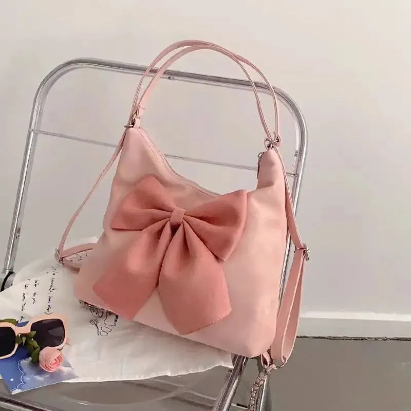 TAVIMART  -  Pink Bow Womens Shoulder Bag Korean Style Fashion Large Capacity Sweet Backpack Cute Exquisite Elegant New Female Tote Bag