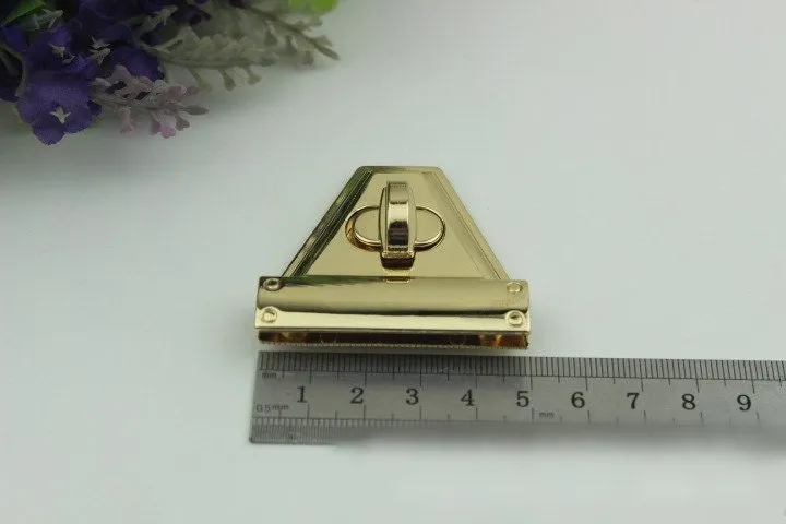 Triangle Twist Turn Lock Bag Hardware Gold Silver Gunmetal Bronze 1/10 pcs Handmade Purse Handbag Making Metal 50 mm 2" Supplies Wholesale