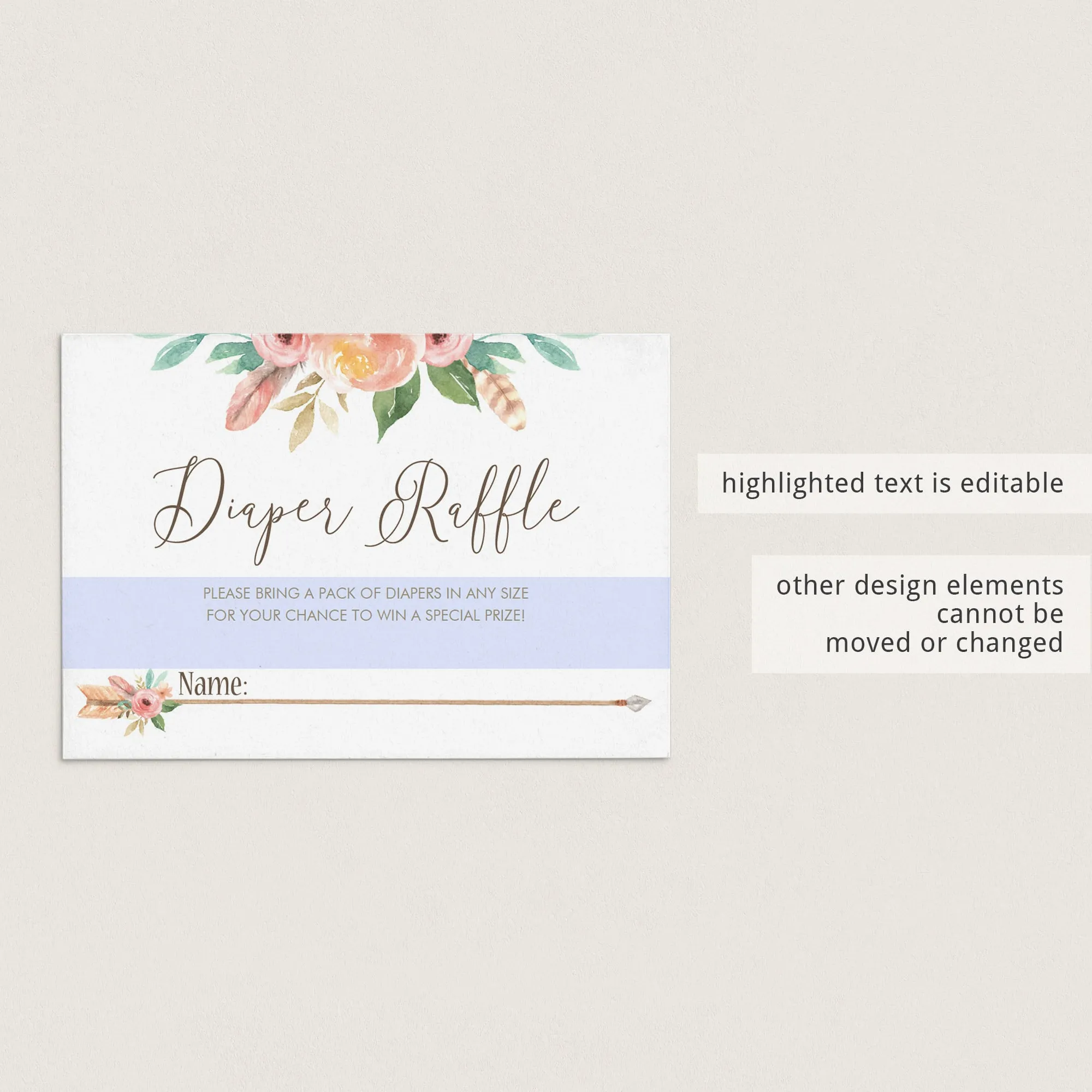Tribal Diaper Raffle Ticket for Baby Girl Shower