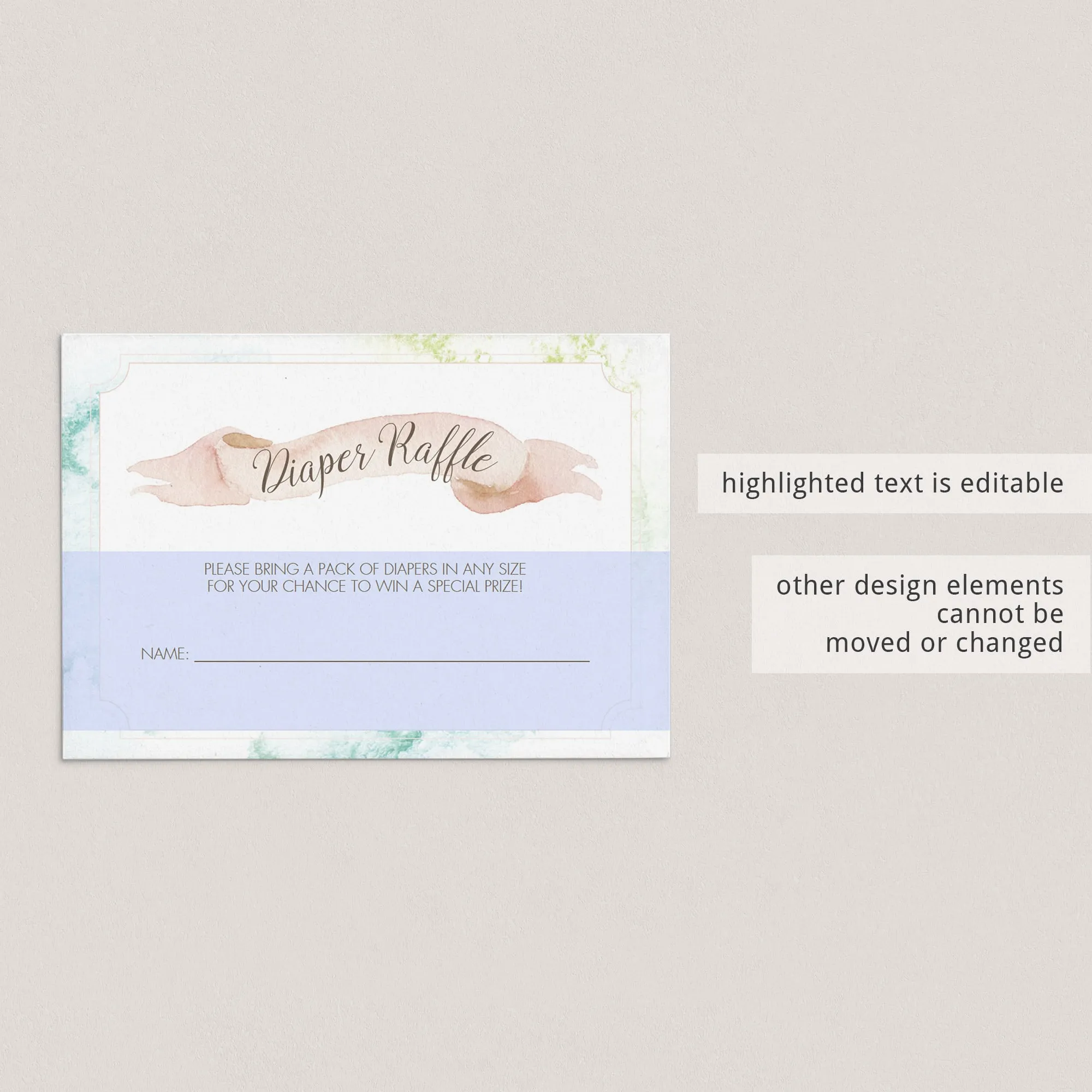 Watercolor Baby Shower Diaper Raffle Ticket Template