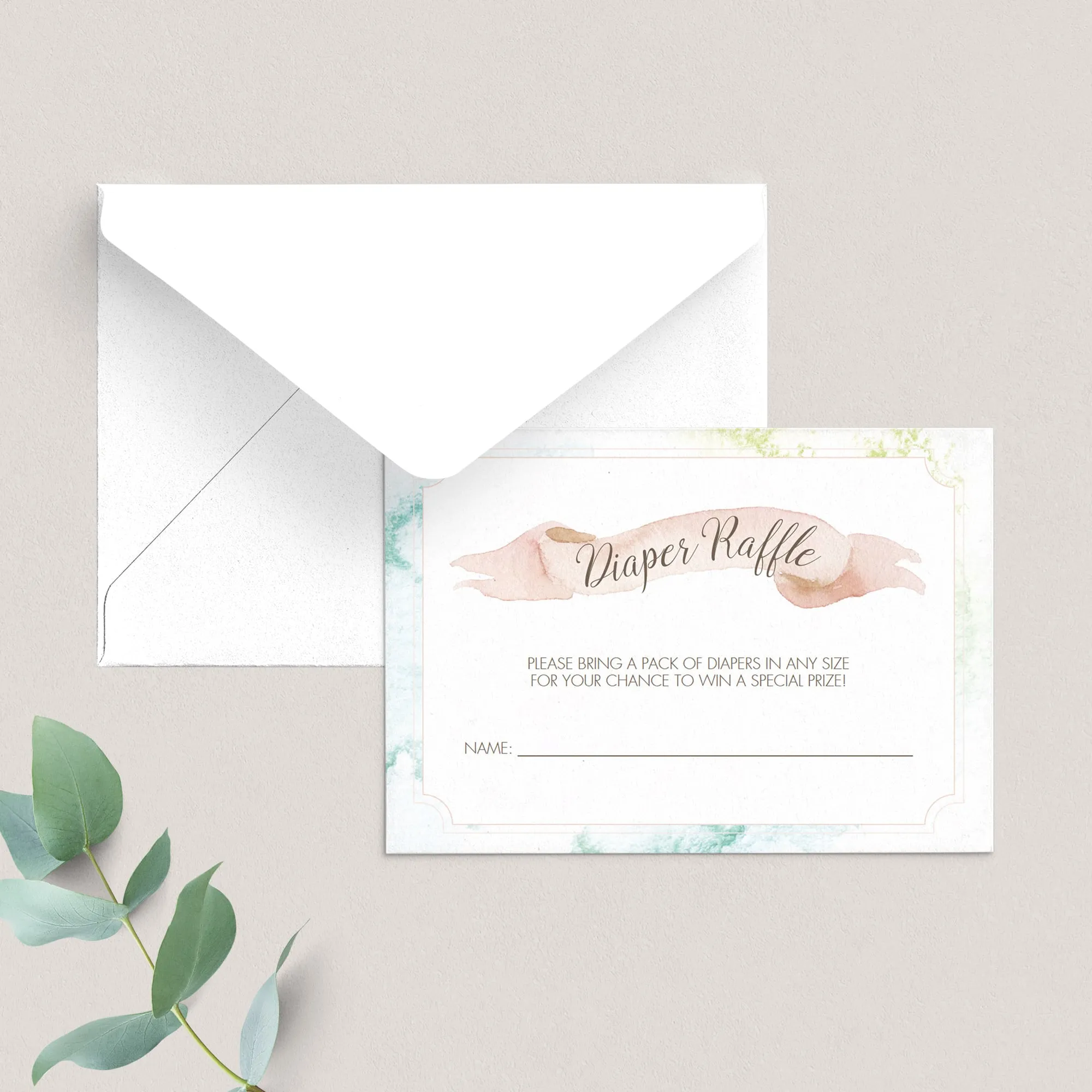 Watercolor Baby Shower Diaper Raffle Ticket Template