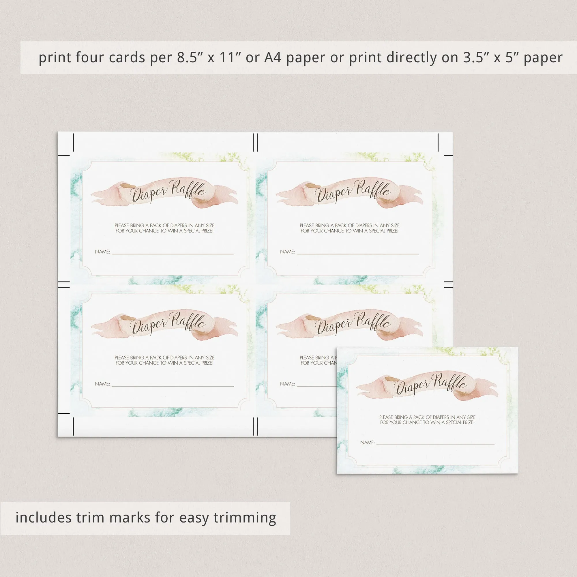 Watercolor Baby Shower Diaper Raffle Ticket Template