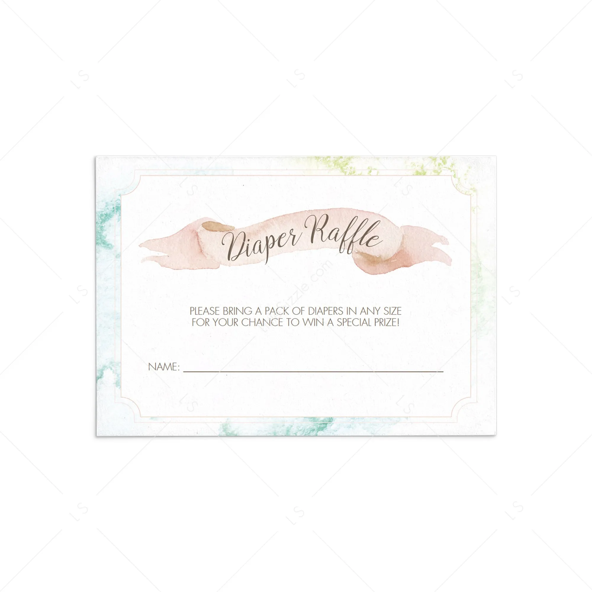 Watercolor Baby Shower Diaper Raffle Ticket Template